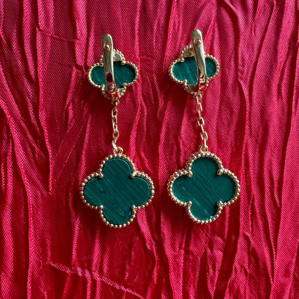 Clover Malachite Clover Stud Dangle Earrings 925 … - image 5